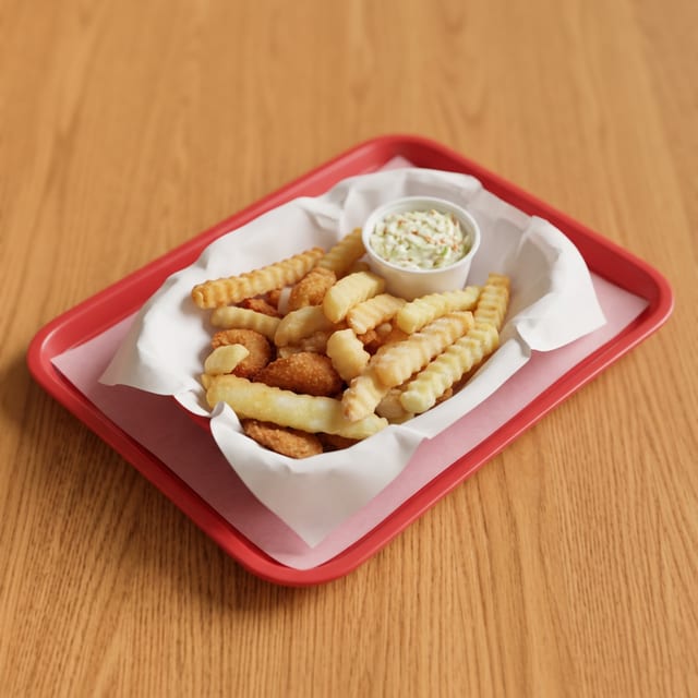 Shrimp Dinner 1/2 Lb with Fries and Sauce.